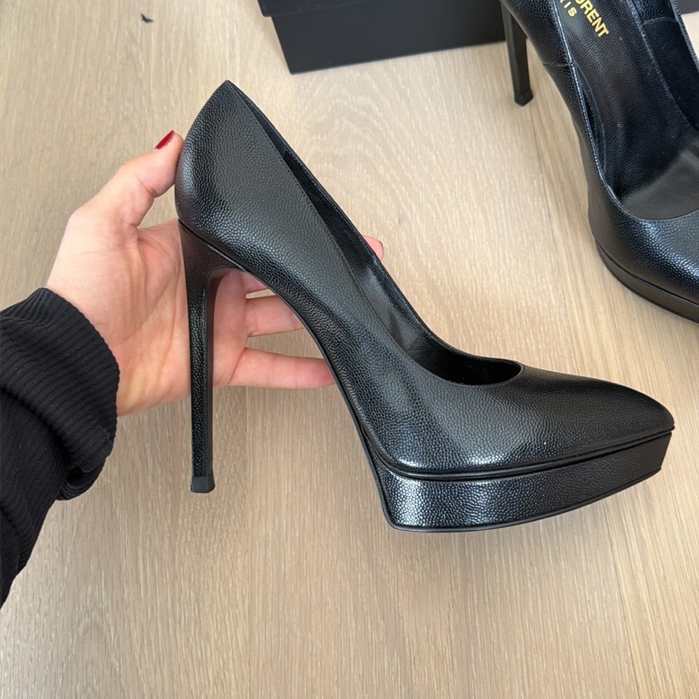 Saint Laurent Black Leather Pointed Stiletto Platform Pumps - Picture 4 of 5